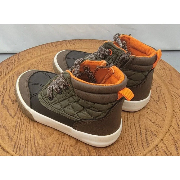 Cat & Jack Boys Boots Size 9 Orange Brown Side Zip Faux Leather - Picture 6 of 13